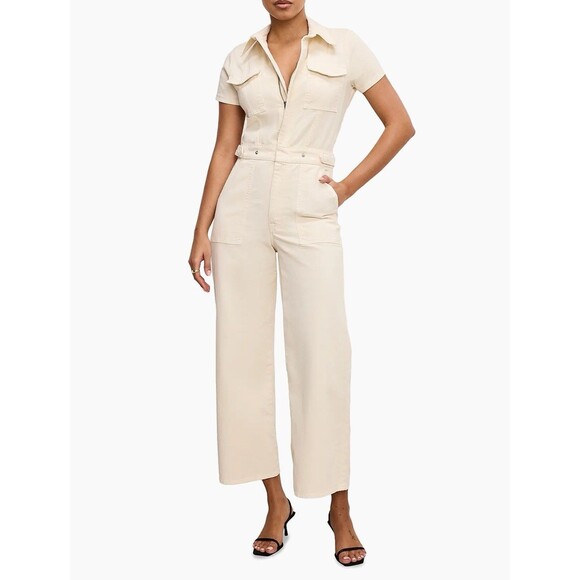 Good American Medium Jumpsuit Crop Palazzo Ecru Ivory Fit For Success Womens NWT - Picture 1 of 12